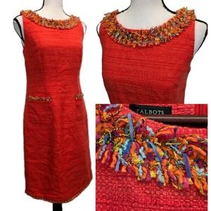 Talbots Shift Dress Sz 4 Textured Fringe Pockets Preppy Church Career Twee 3140